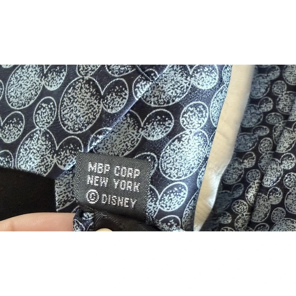 Vtg Mickey & Co Disney 100% Silk Neck Tie Blue Black All Over Ear Print  Korea